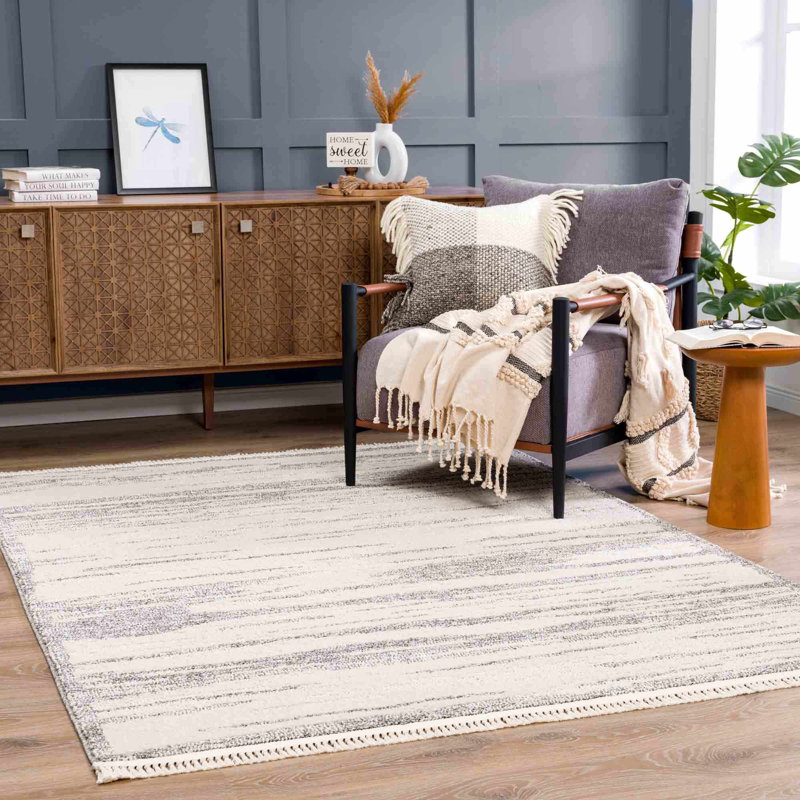 Tapis abstrait en polypropylène tissé à la machine en beige, Rectangle 5 pi 3 po x 7 pi