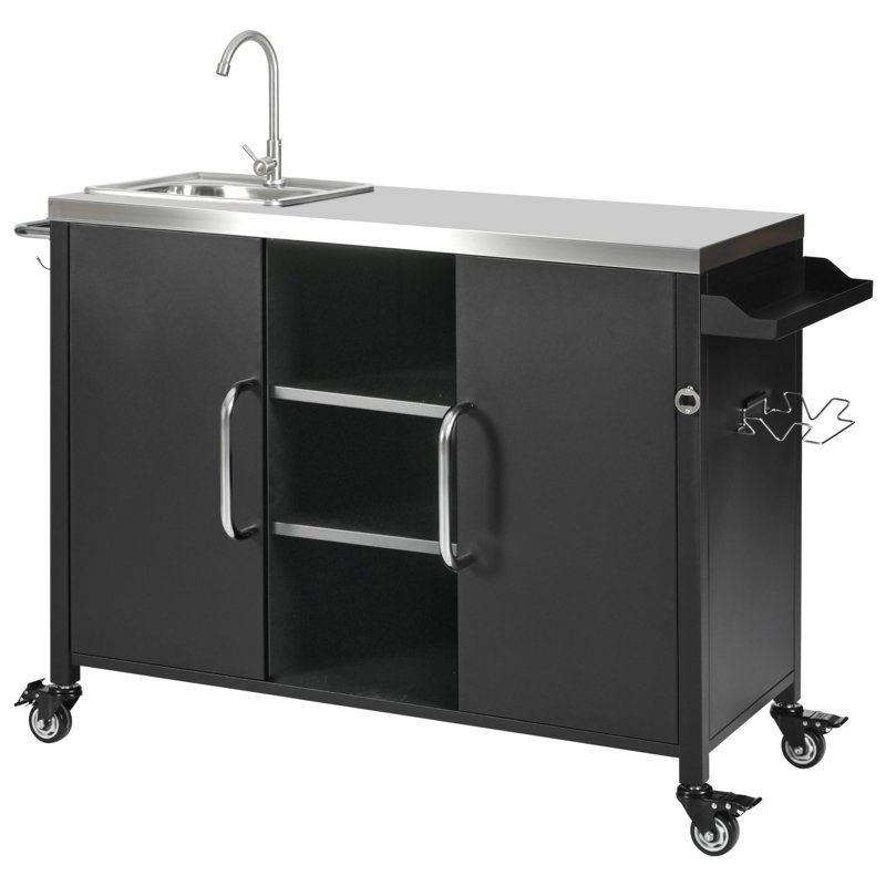 Îlot de cuisine extérieur en acier inoxydable 55,5 po avec roulettes verrouillables Opaline