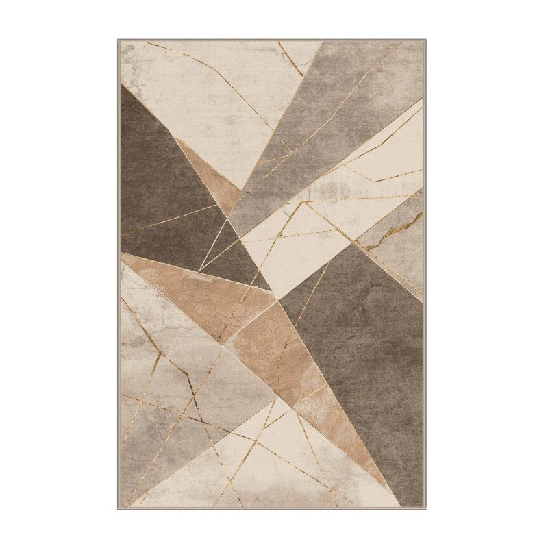 Machine Washable Roslindale Posh & Luxe Geometric Rug in Beige – Beige Binding, 2x4