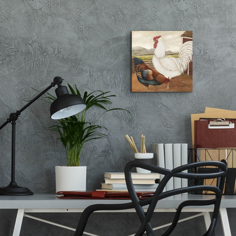 August Grove® «Rooster pair 3» par David Carter, art mural en verre acrylique brun, H 12 po x l 12 po x P 0,13 po