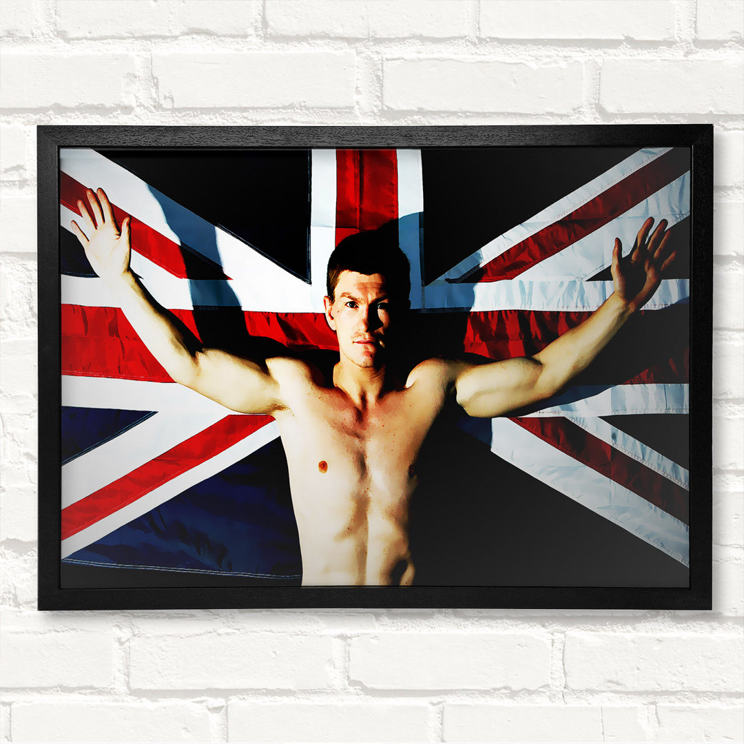 Ricky Hatton British Flag - Geschlossener Eckrahmen Kunstdrucke auf Holz