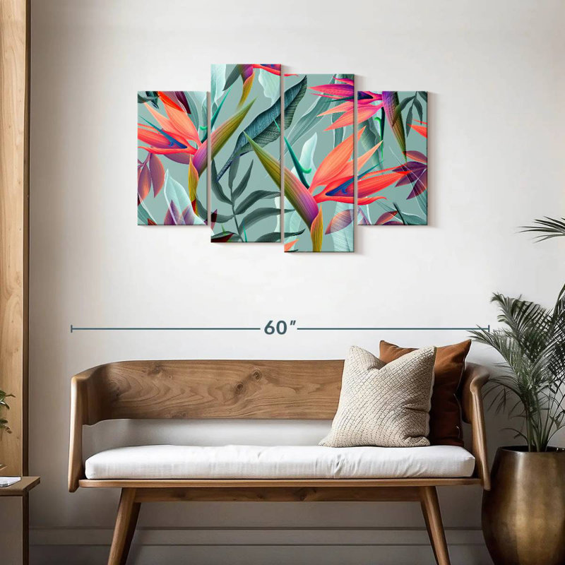 Harnek, oiseau de paradis, fleurs, H 27 po x l 43 po