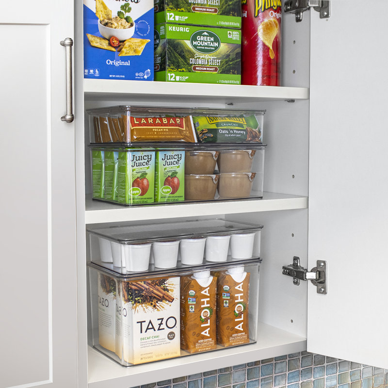  3 bacs de rangement variés pour garde-manger et réfrigérateur avec couvercles à charnières, 3 pièces