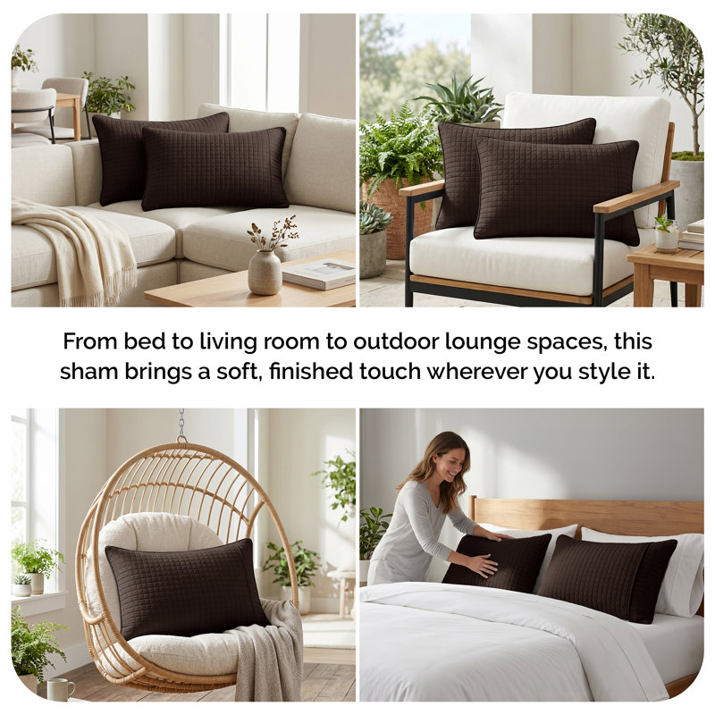 Ensemble de 2 taies décoratives matelassées à motif carré en microfibre brossé à double bordure avec bords passepoilés Southshore Fine Linens, brun, 20 po x 36 po, brun