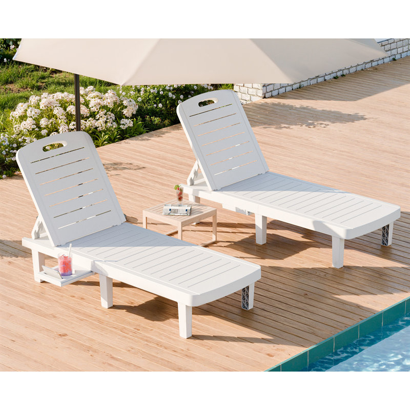 Oversized 74'' Long Resin Lounge Chairs With 5-Level Adjustable Backrest and Cup Holder For Poolside, Patio, Beach, Yard (2PC)