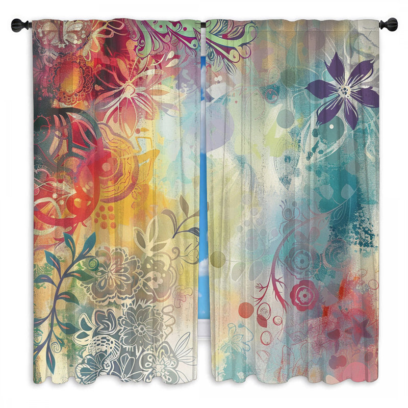 Rideaux à motif floral et voilage obscurcissant - 2 panneaux, 40 po x 60 po - 2 panneaux, Transparent