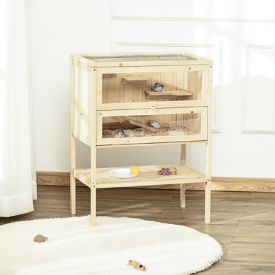 Petit enclos en bois pour animaux de compagnie - Bonne ventilation et chalet spacieux pour hamster avec plateau articulé pratique