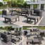 8 - Person Crescent-shaped Garden Sofa Set With Glass Table