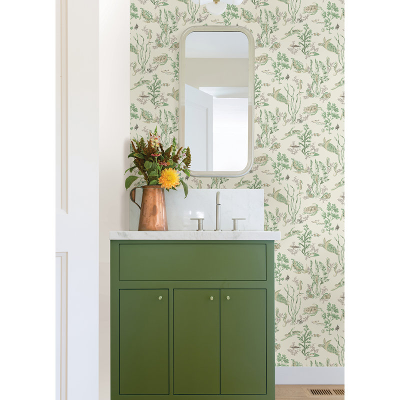 Garparilla Vinyl Peel & Stick Wallpaper Double Roll, Jade/Sandstone
