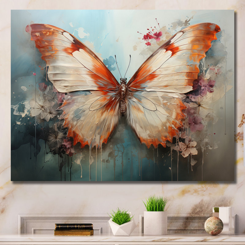 Orange White Butterfly Butterflys Flight II - Animals Canvas Art Print, H 16 po x l 32 po x P 1 po, Toile tendue
