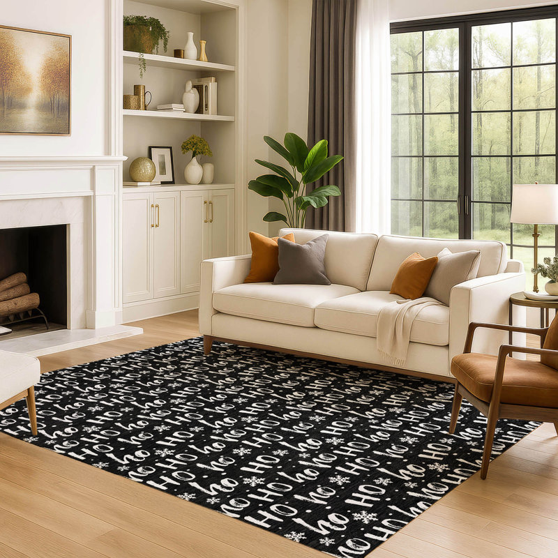 Premium Machine Washable Dockside AMF1814 HoHoHo Snowy Christmas Rug, Rectangle 3' x 5'