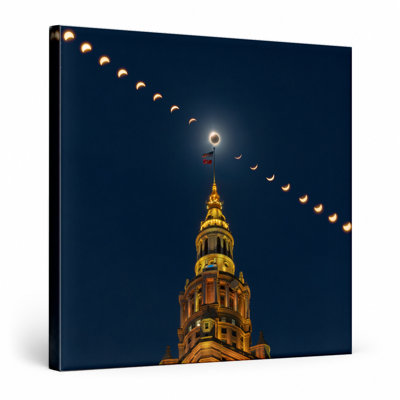 Cleveland Skyline Eclipse Night — Square Canvas Wall Art