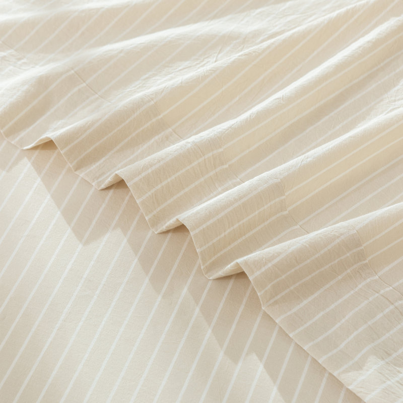 Ensemble de draps 100% coton lavé MooMee, Ensemble de draps pour grand lit avec 2 taies d'or