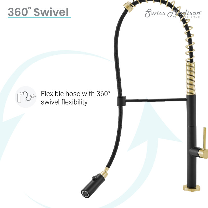 Chalet Single Handle, Pull-Down Kitchen Faucet, Brushed Gold/Black