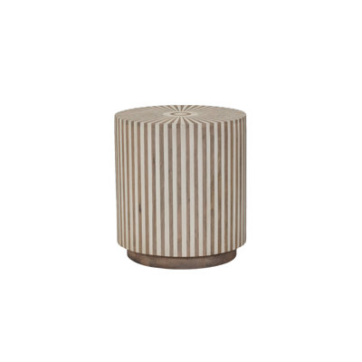 22" Brown and Natural Solid Wood Round Drum End Table