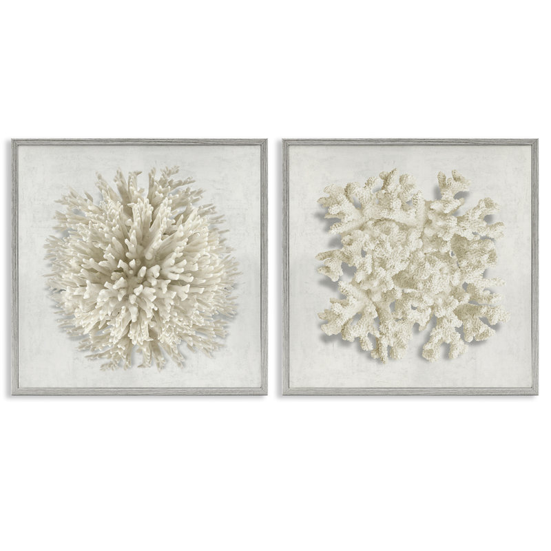 Ensemble de 2 giclées encadrées distinctes en corail naturel, design par Caroline Kelly, H 17 po x l 17 po