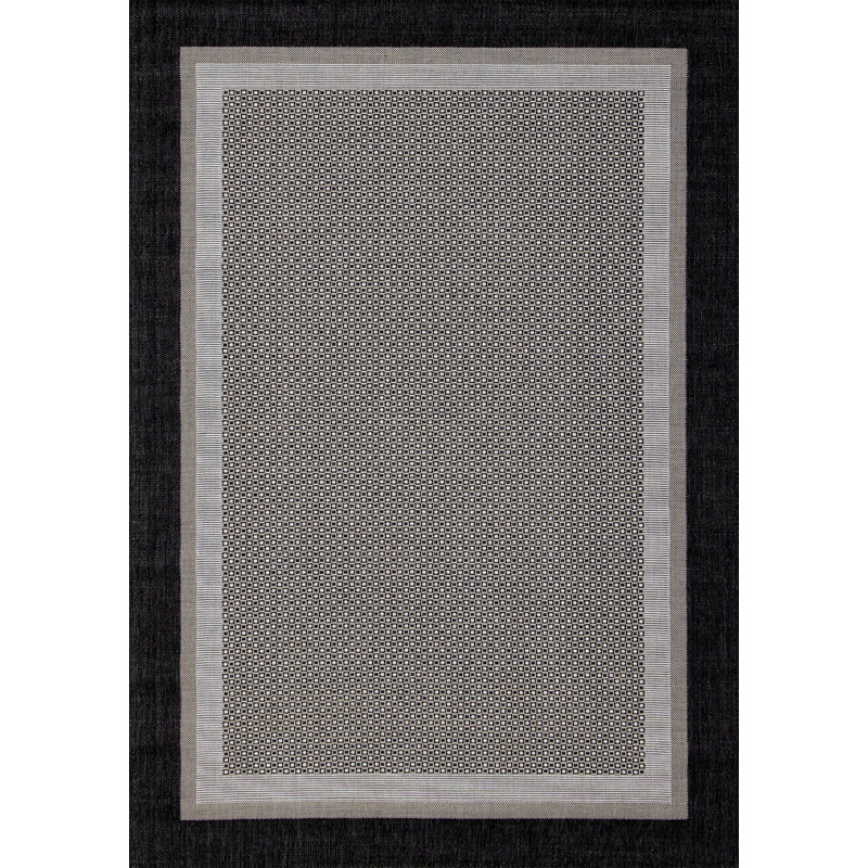 Fitzgerald Gray Black Border Indoor Outdoor Area Rug, Rectangle 3'11'' x 5'7''