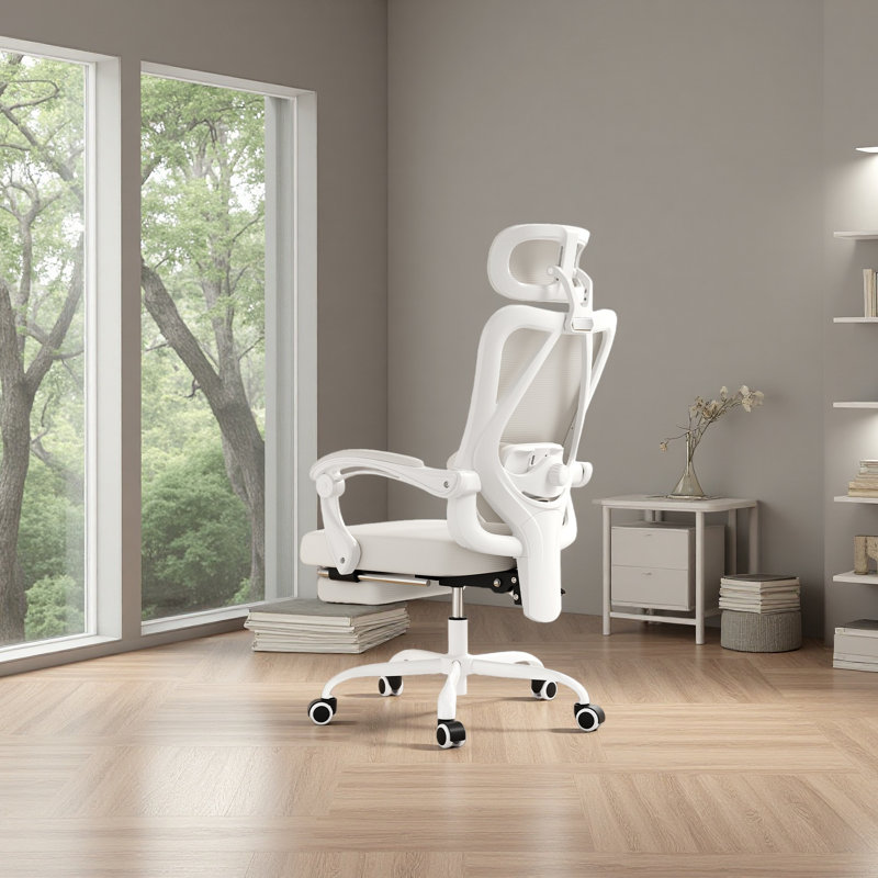 Ergonomic Office Chair With Footrest, Mesh Office Desk Chair With Headrest, High Back Computer Chair With Adjustable Lumbar Support For Home Office Study Room Bedroom