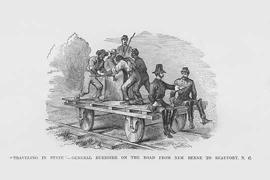 « general burnside on railroad rail rail » par frank leslie-impression, H 24 po x l 36 po x P 1,5 po