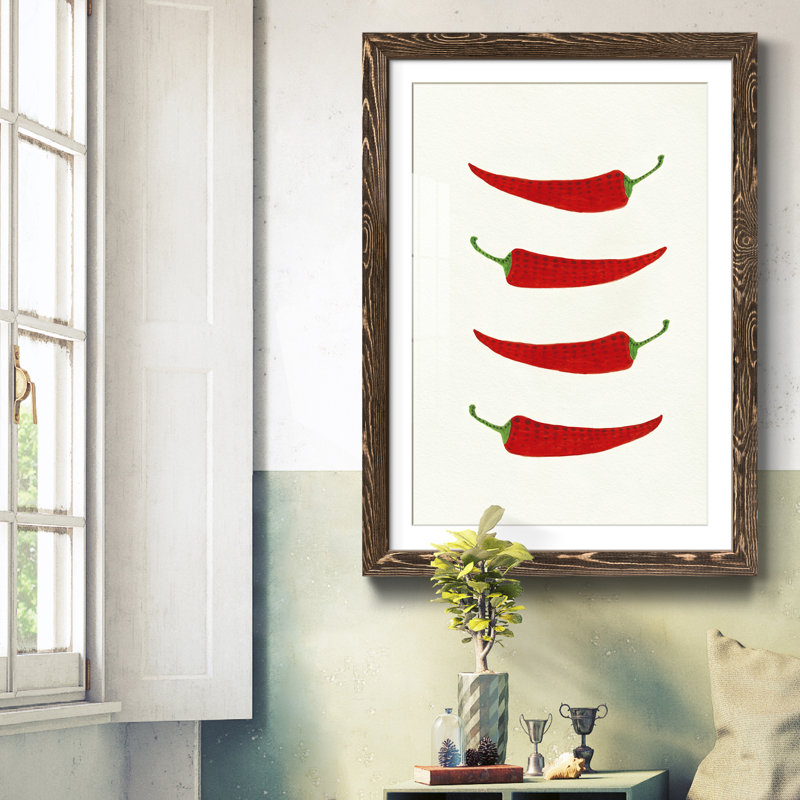 Hot Peppers - Reproduction d'art sur papier encadrée, H 31,5 po x l 23,5 po x P 1,5 po, Papier, cadre noyer