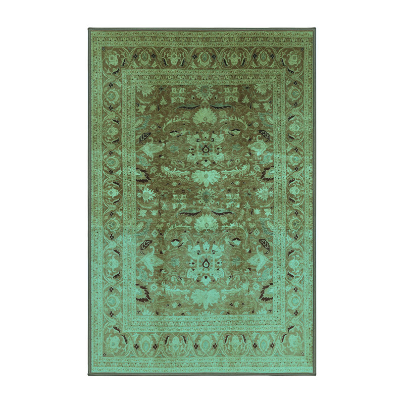 Tapis oriental en laine / polyester tissé à la machine en bleu sarcelle / brun, Rectangle 2 pi x 3 pi