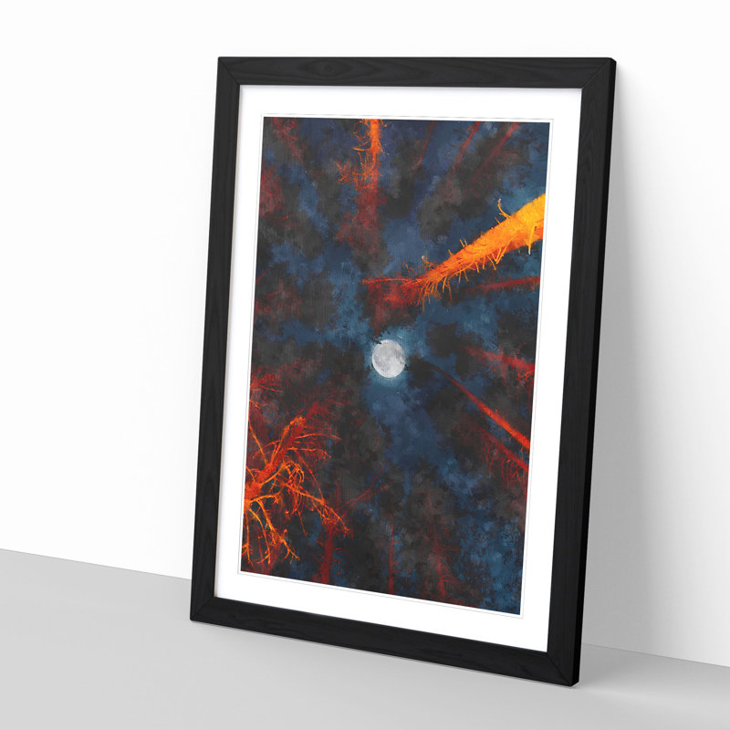 Moon Through the Trees Abstract - Picture Frame Painting Print, Black Framed, 33cm H x 24cm W x 2cm D