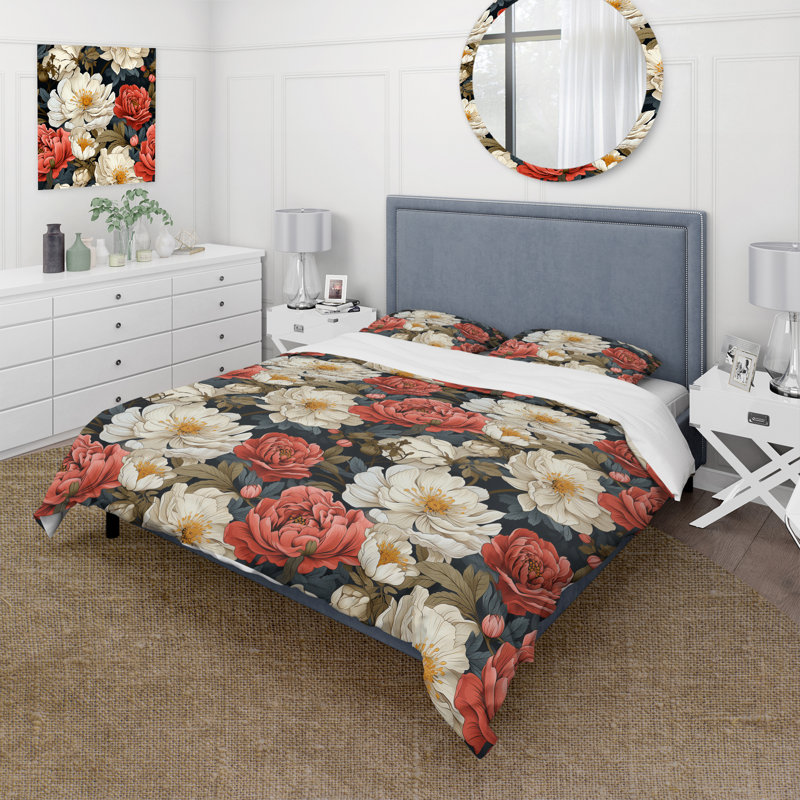 Ensemble de housse de couette beige et rouge clair, Housse de couette pour très grand lit et 2 très