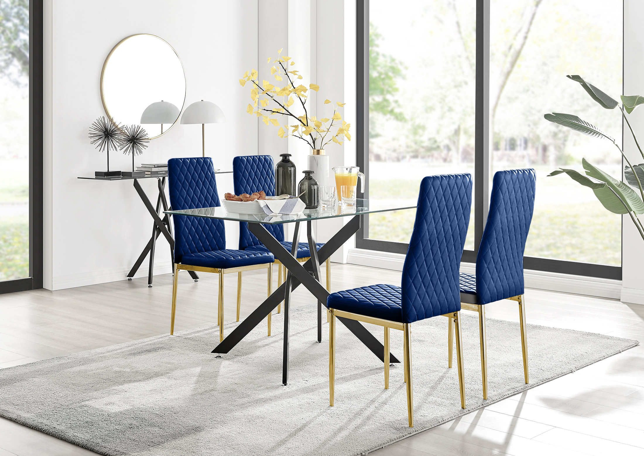 Furniture Box Lenworth Luxury Chrome and Glass Rectangular Dining Table