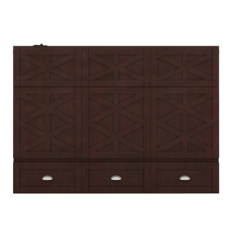 Lit escamotable polyvalent avec grands tiroirs avec rangement dissimulé, Espresso brossé