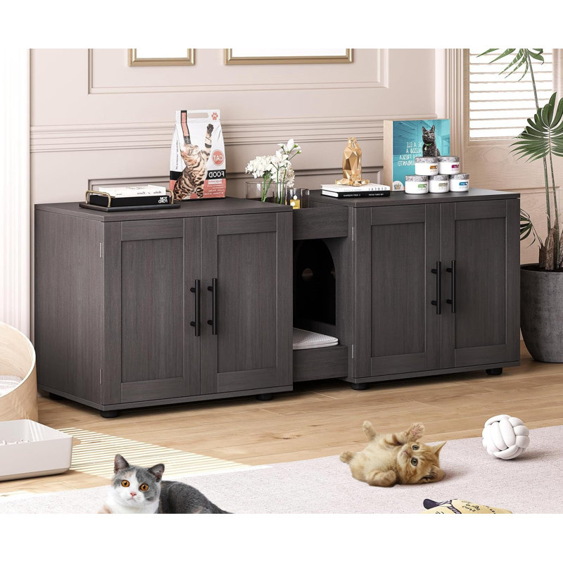 Meuble pour chat avec litière pour chat et rainure, Noyer