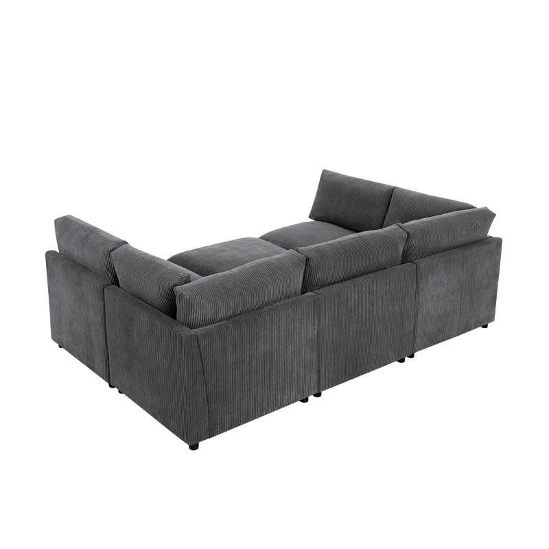 Canapé modulaire en velours côtelé Grandmie, Velours côtelé gris foncé