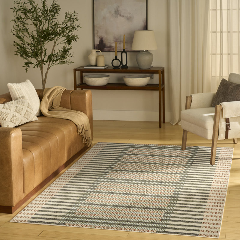 Martay Power Loom Geometric Polyester Area Rug, Rectangle 4' x 6'