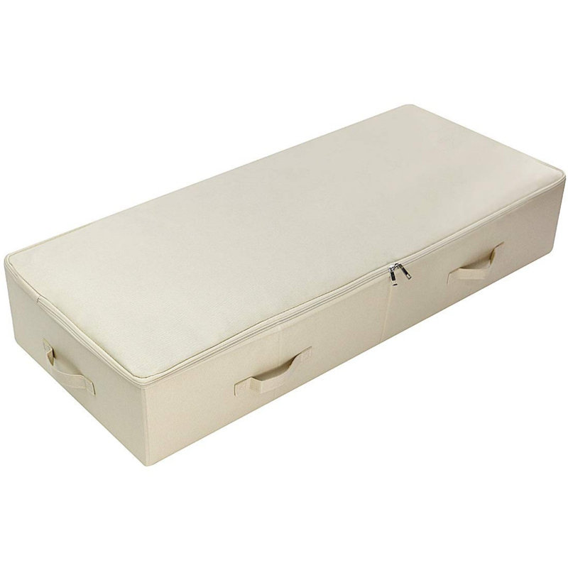 Ultra Large Under Bed Storage Organizer Box With Lid, Folding Design With 6 Handles, Beige