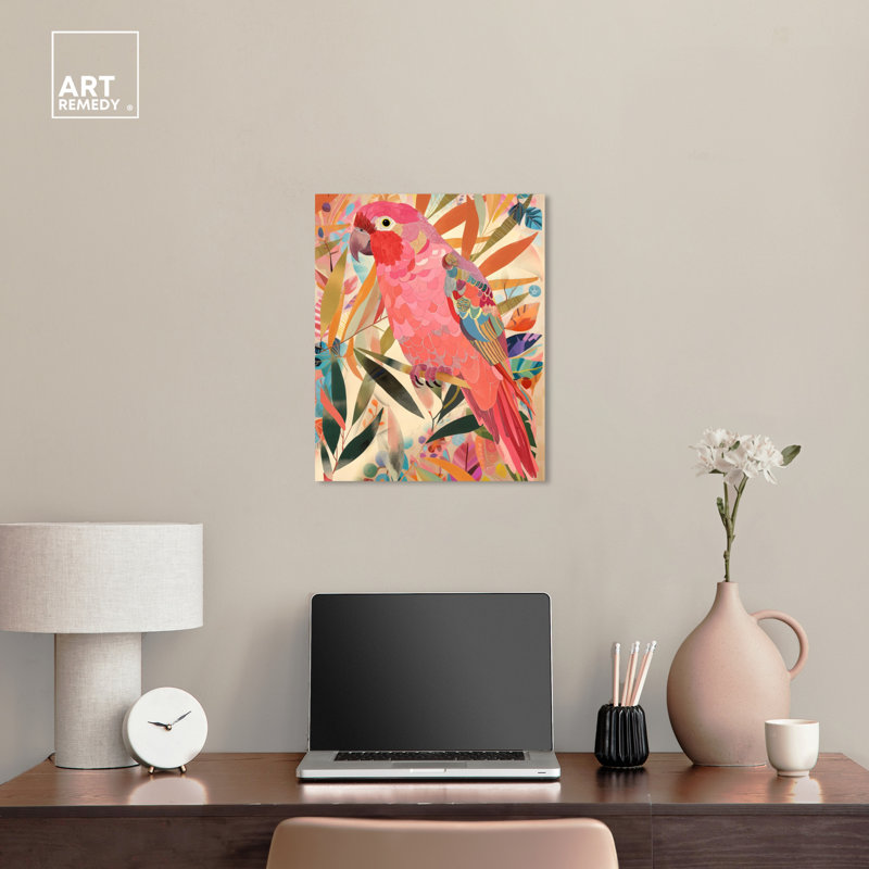 Whimsical Tropical Parrot Abstract Canvas Wall Art, 20" x 16"