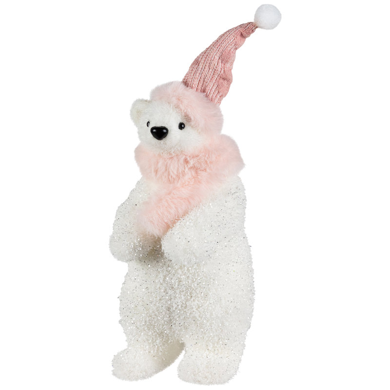 Figurine de Noël ours polaire scintillant avec chapeau d'hiver