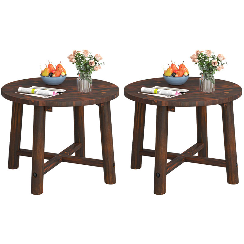 2 Pcs Outdoor Side Table With Solid Wood Structure Small Round Coffee Table