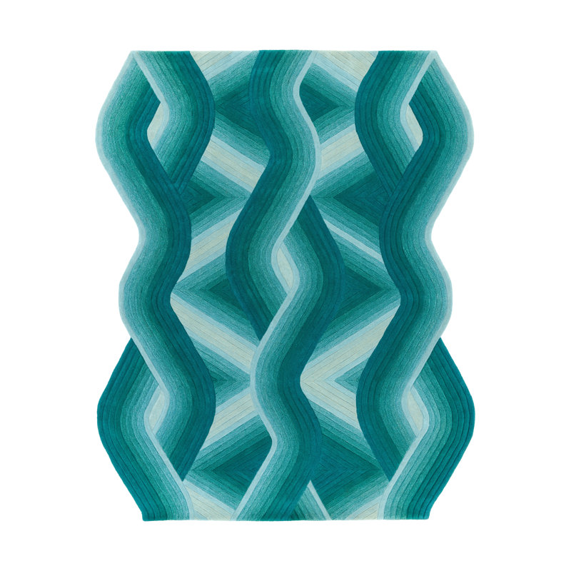Flow Hand Tufted Wool Geometric Area Rug in Aqua