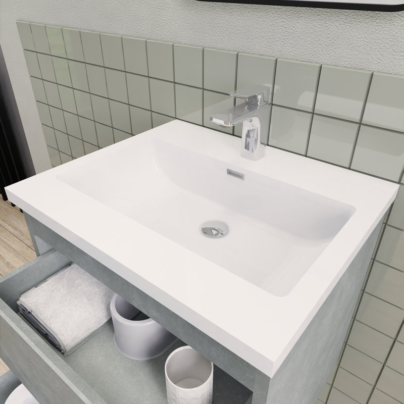 Meuble-lavabo flottant moderne simple Alcester Ivy Bronx, Gris ciment