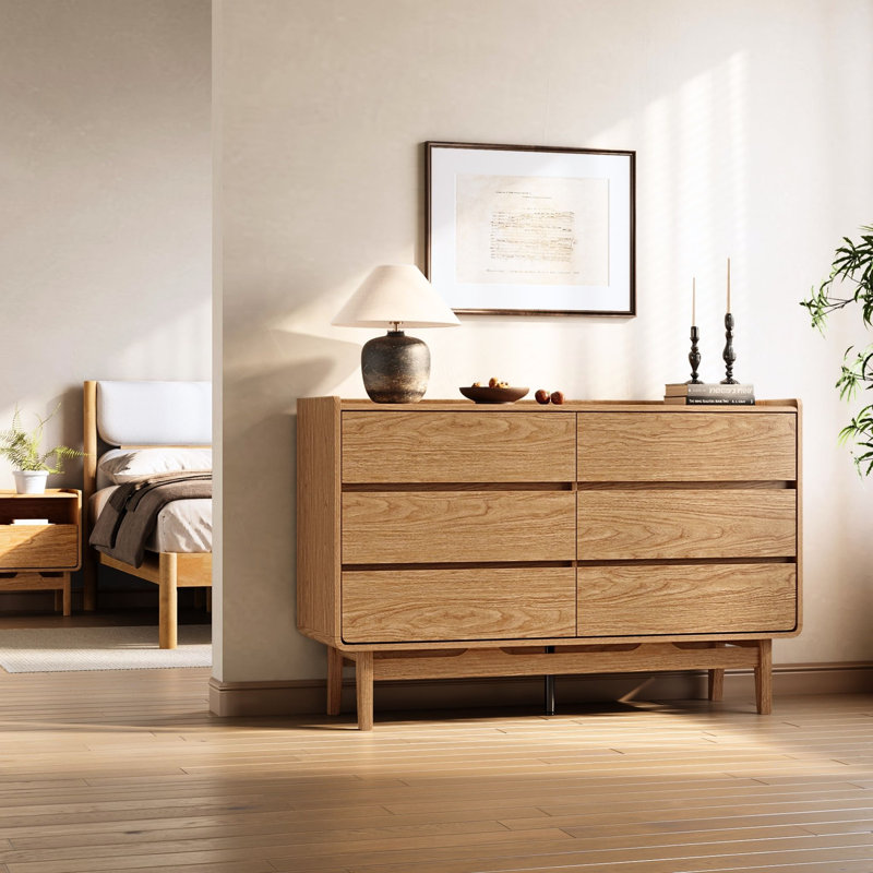 47.3" W Oak 6-Drawer Dresser with Rounded Corners