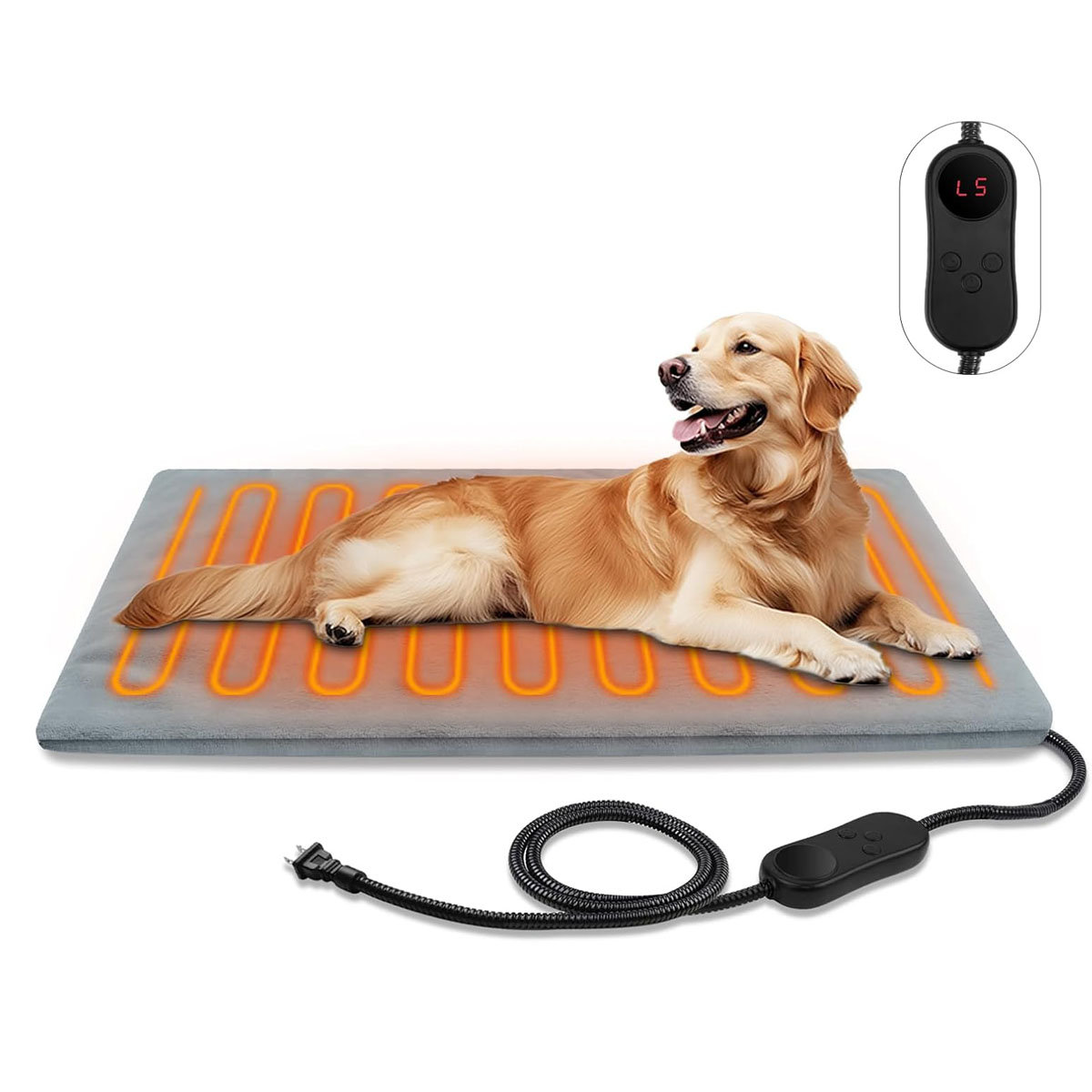 Heated Cat Bed Mat - Waterproof Pet Warming Pad With 9-Temp Adjustable Controller, Chew-Resistant Cord (45x45cm)
