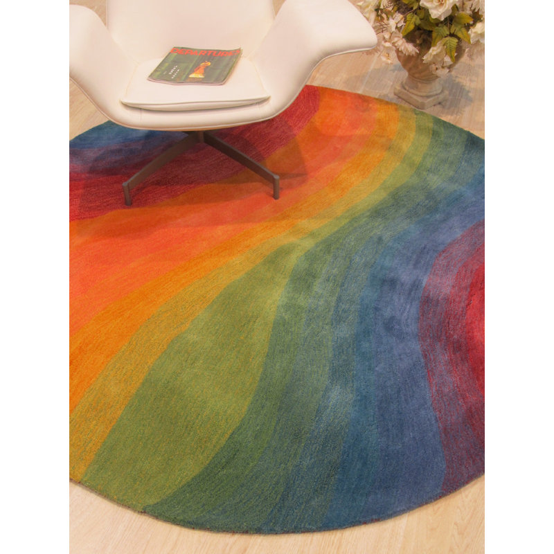 Tapis à motif abstrait en laine touffeté à la main Sinderen, Rond 9 pi 9 po
