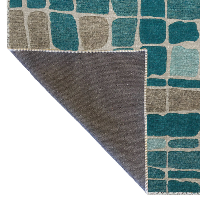 Tapis décoratif à motif géométrique bleu-gris, Rectangle 4 pi 11,06 po x 9 pi 10,11 po