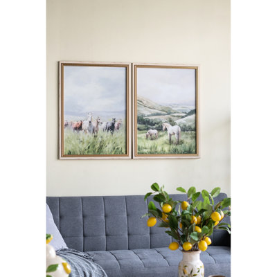 Impressions sur toile multicolores, de 2, 23,6 x 31,5 po, motifs de chevaux, vues de campagne, décor de salle à manger, palette de couleurs douces pour le bureau, détails réalistes, décor traditionnel, scènes uniques, entrée