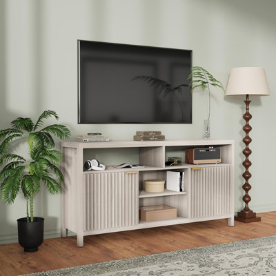 Fluted TV Stand for 65" TV, Mid Century Modern Media Console with Storage - Adjustable Shelves, Farmhouse TV Cabinet, Slim Wood Entertainment Center for Living Room, Bedroom, Apartment