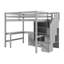 Lit mezzanine double avec bureau en L et tiroirs, armoire et escalier de rangement, gris