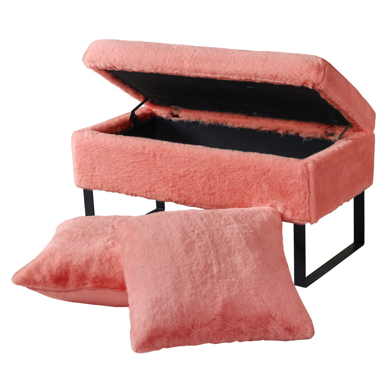 Lovitto Upholstered Ottoman, Coral Spice Faux Fur