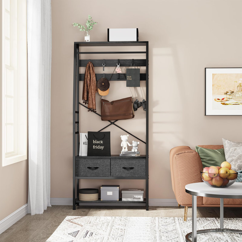 Alexeis Hall Tree 80cm Wide with Bench, Dark Grey/Black