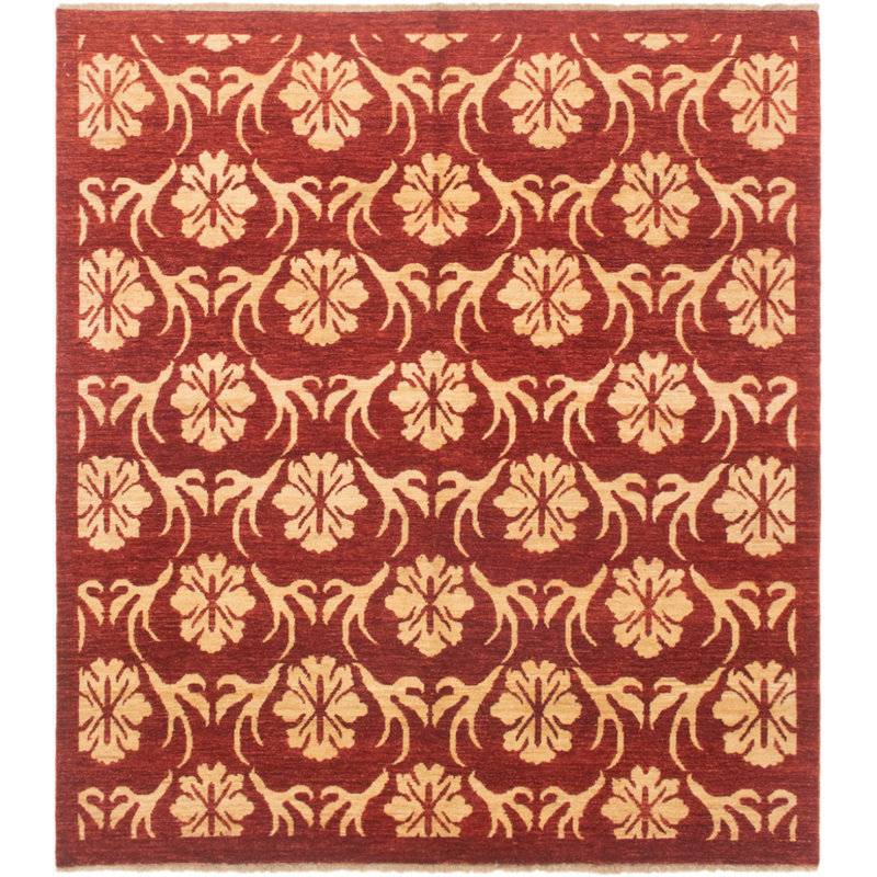 Tapis unique en laine noué à la main style Ziegler des années 2010 de 6 pi 8 po x 7 pi 7 po cuivre