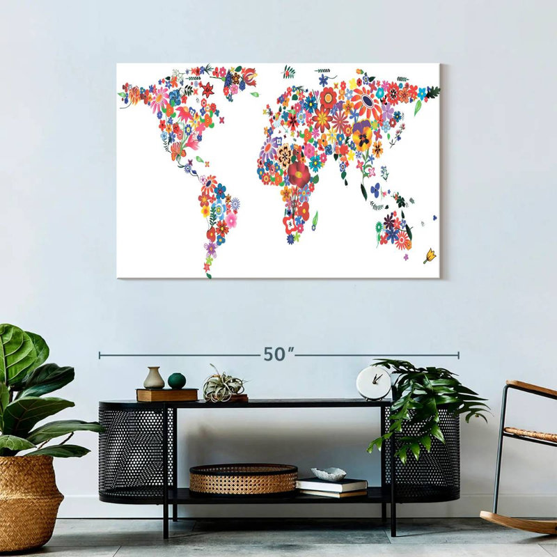 Harnek Flowers World Map, 30" H x 45" W