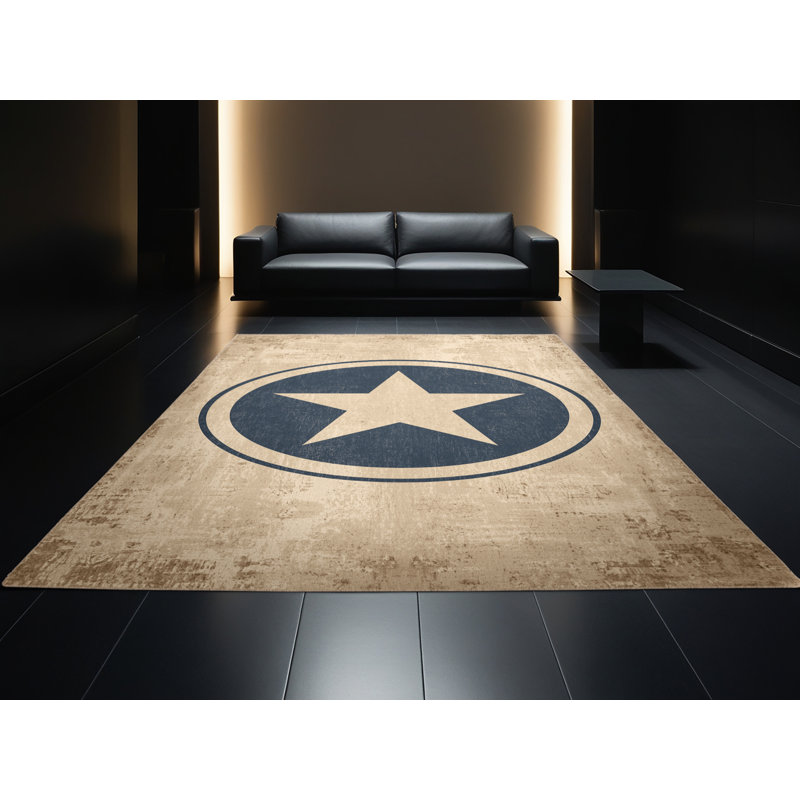 Soft Plush Feliz July 4Th Modern & Contemporary Abstract Area Rug in Brown – Beige Binding, 4x6